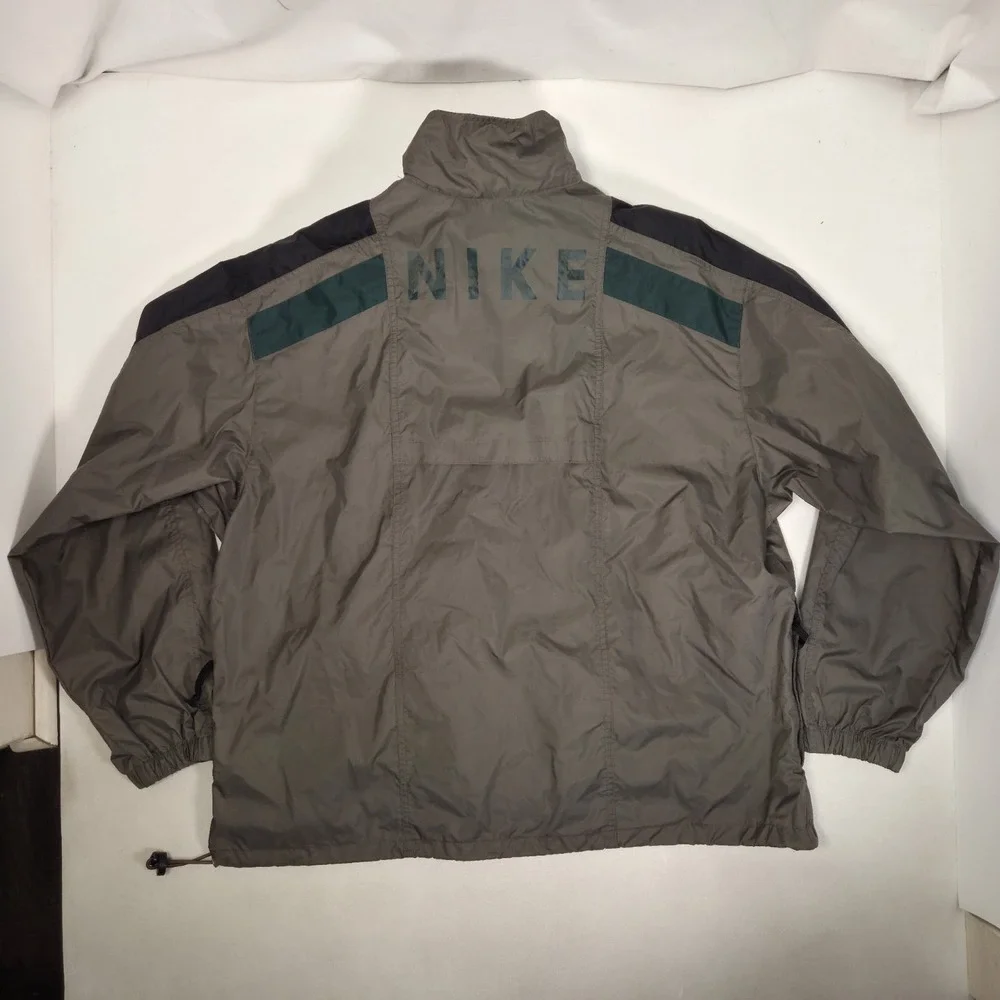 Vtg Nike Spell Out Full Zip Nylon Windbreaker Jacket Men's L Green Athleisure